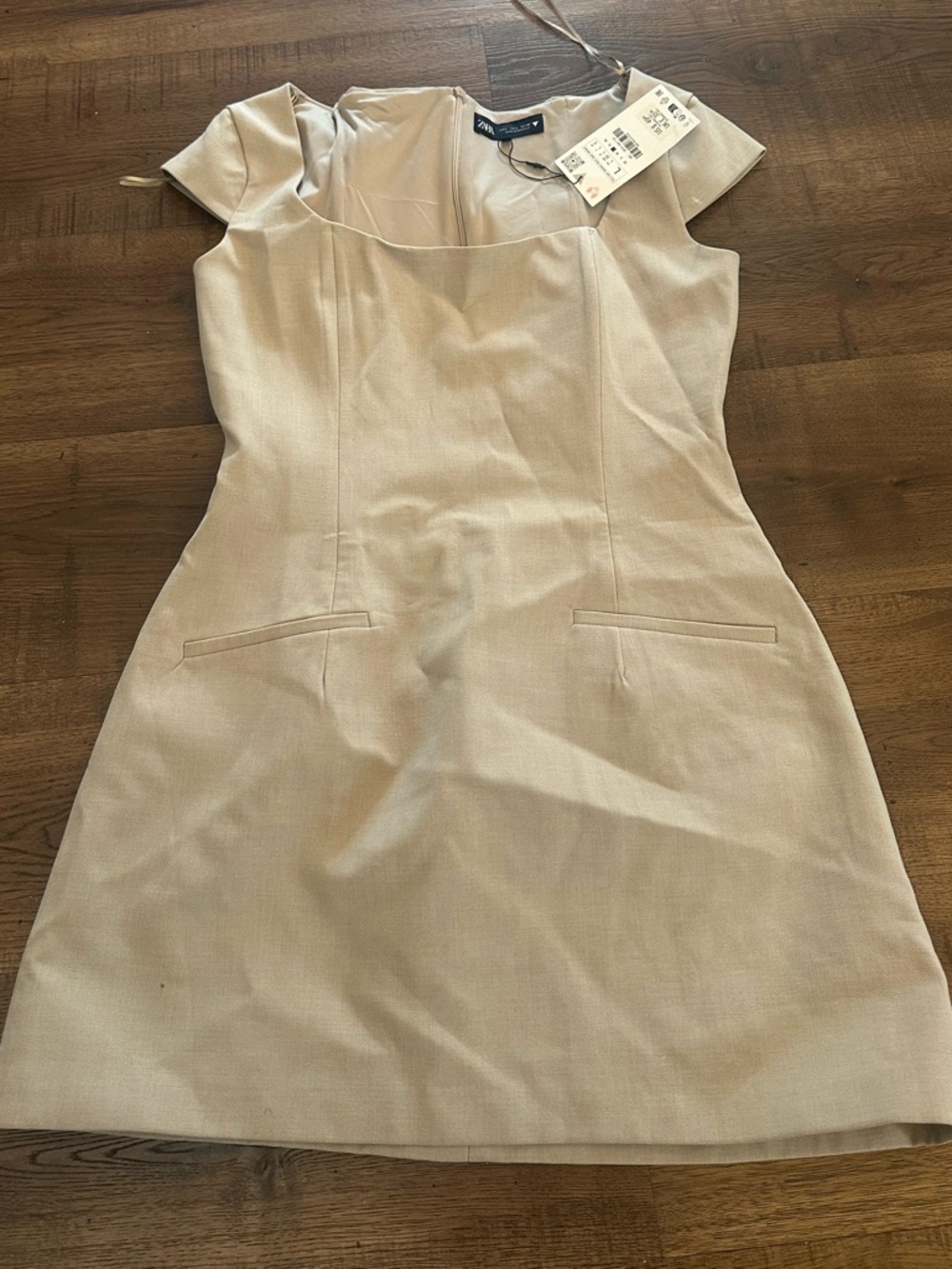 Zara Cream Cap-Sleeve Mini Sheath Dress